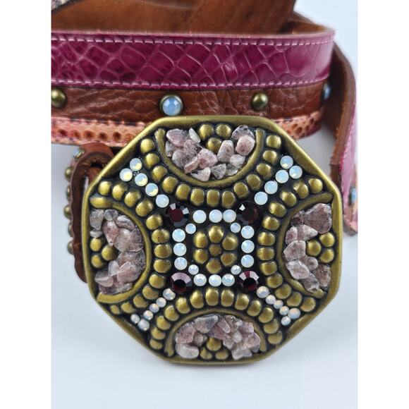 Leatherock Women\'s 36 triple Leather Pink Brown & Snakeskin Large Jeweled Buckle main image 15
